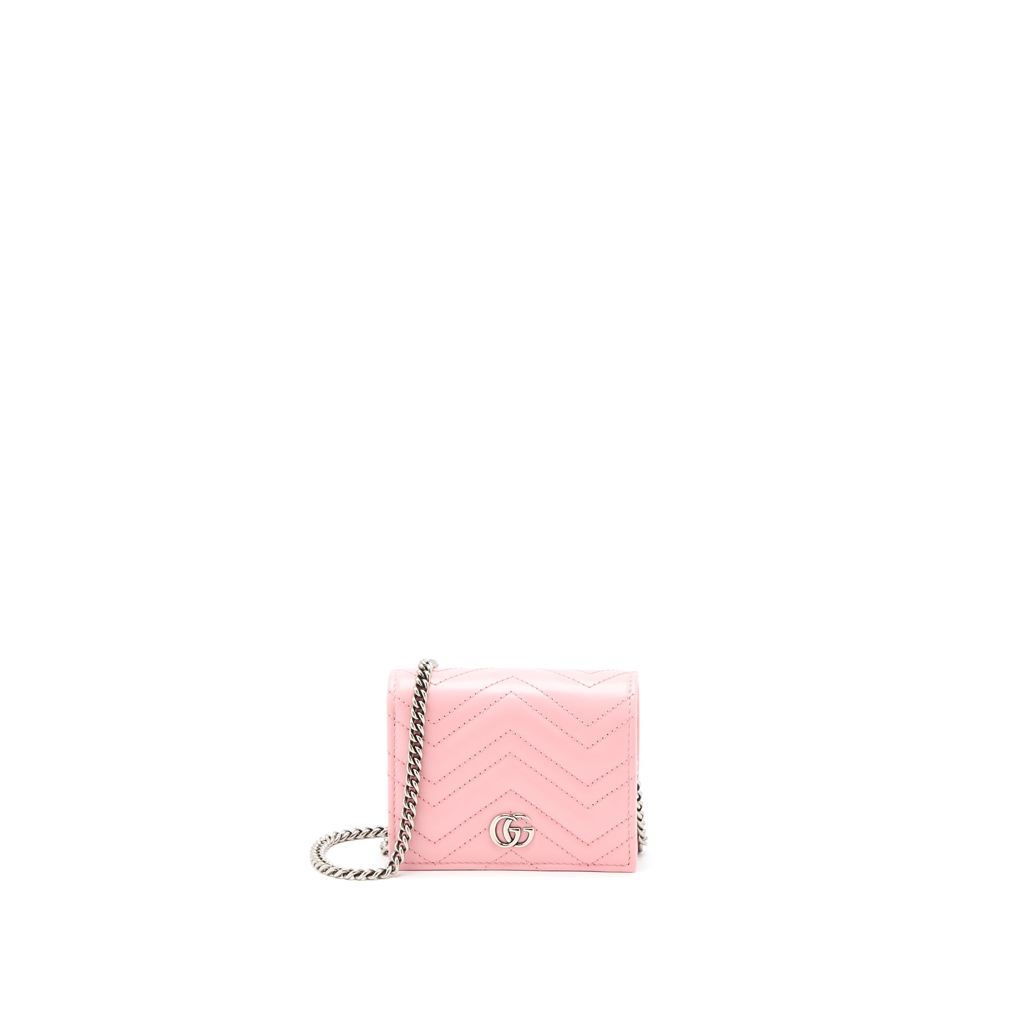 Gucci Marmont  Holder with Chain Calfskin Pink SHW