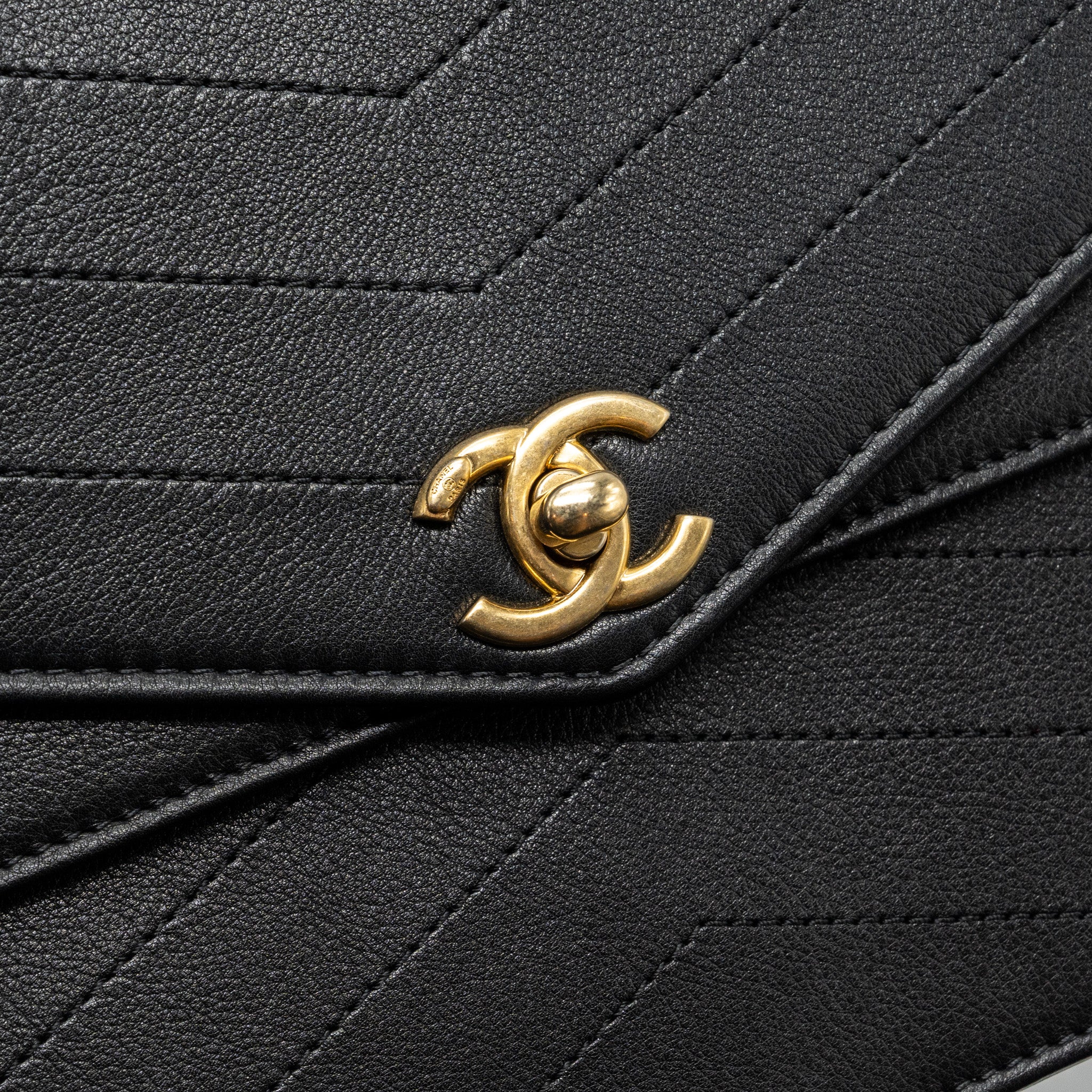 Chanel Voyage Chevron Clutch Calfskin Black