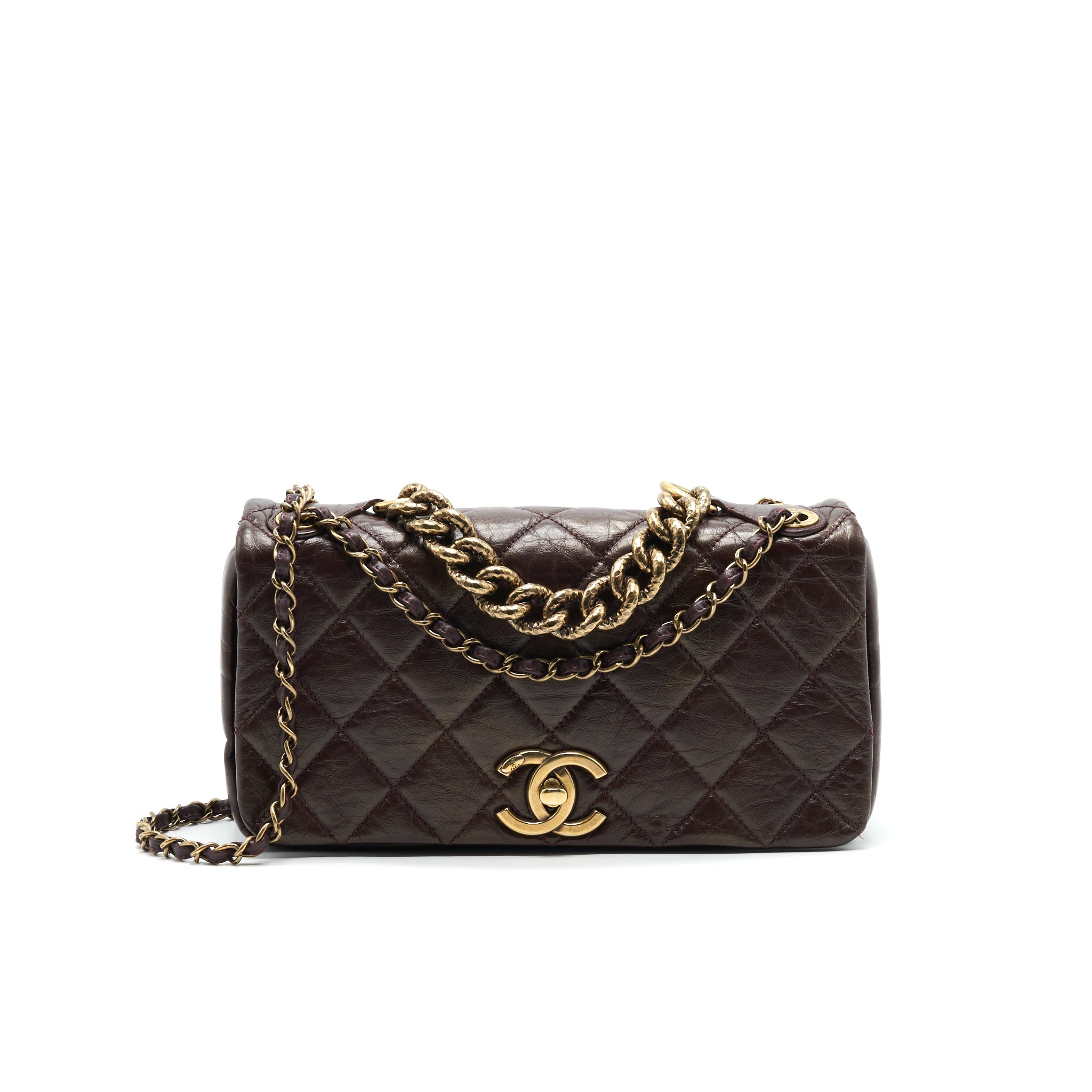 Chanel Calfskin Flap Bag with Chain Burgundy