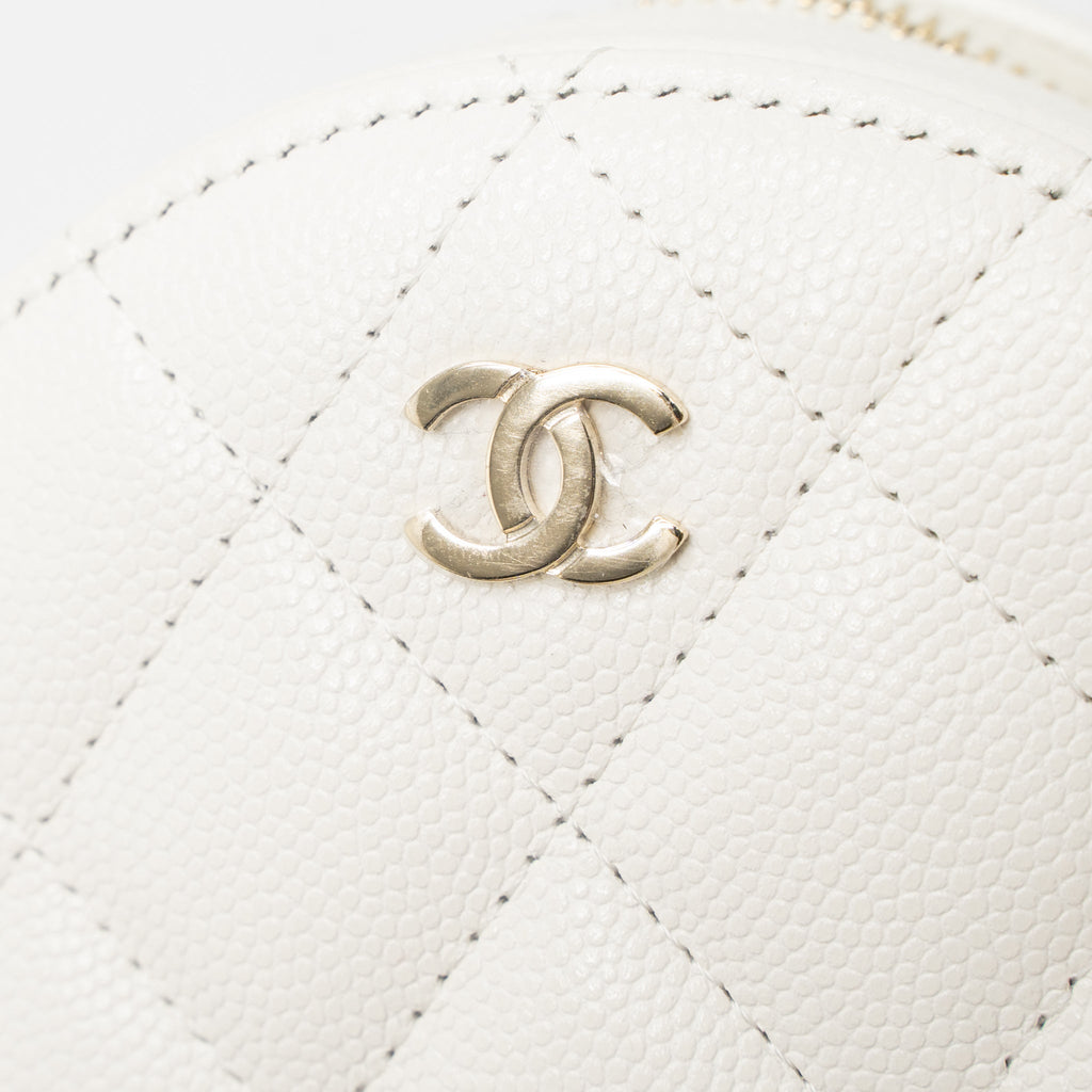Chanel Round Clutch With Chain Caviar White L