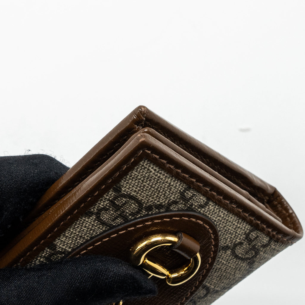 Gucci Horsebit 1955  Case Wallet GG Supreme Canvas/ Calfskin Brown