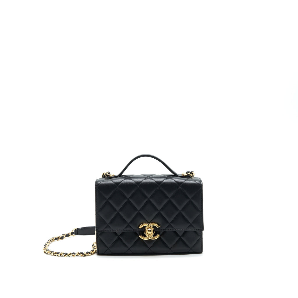 Chanel 21K Gold Metal Mini Flap Bag With Handle Black