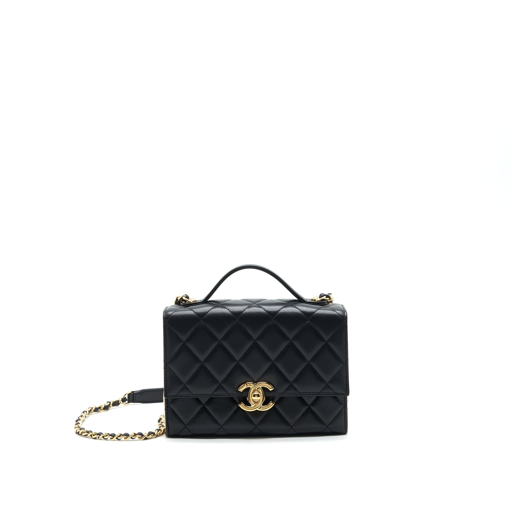 Chanel 21K Gold Metal Mini Flap Bag With Handle Black
