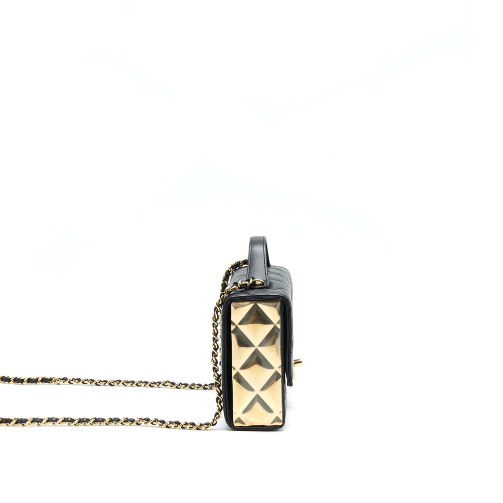 Chanel 21K Gold Metal Mini Flap Bag With Handle Black