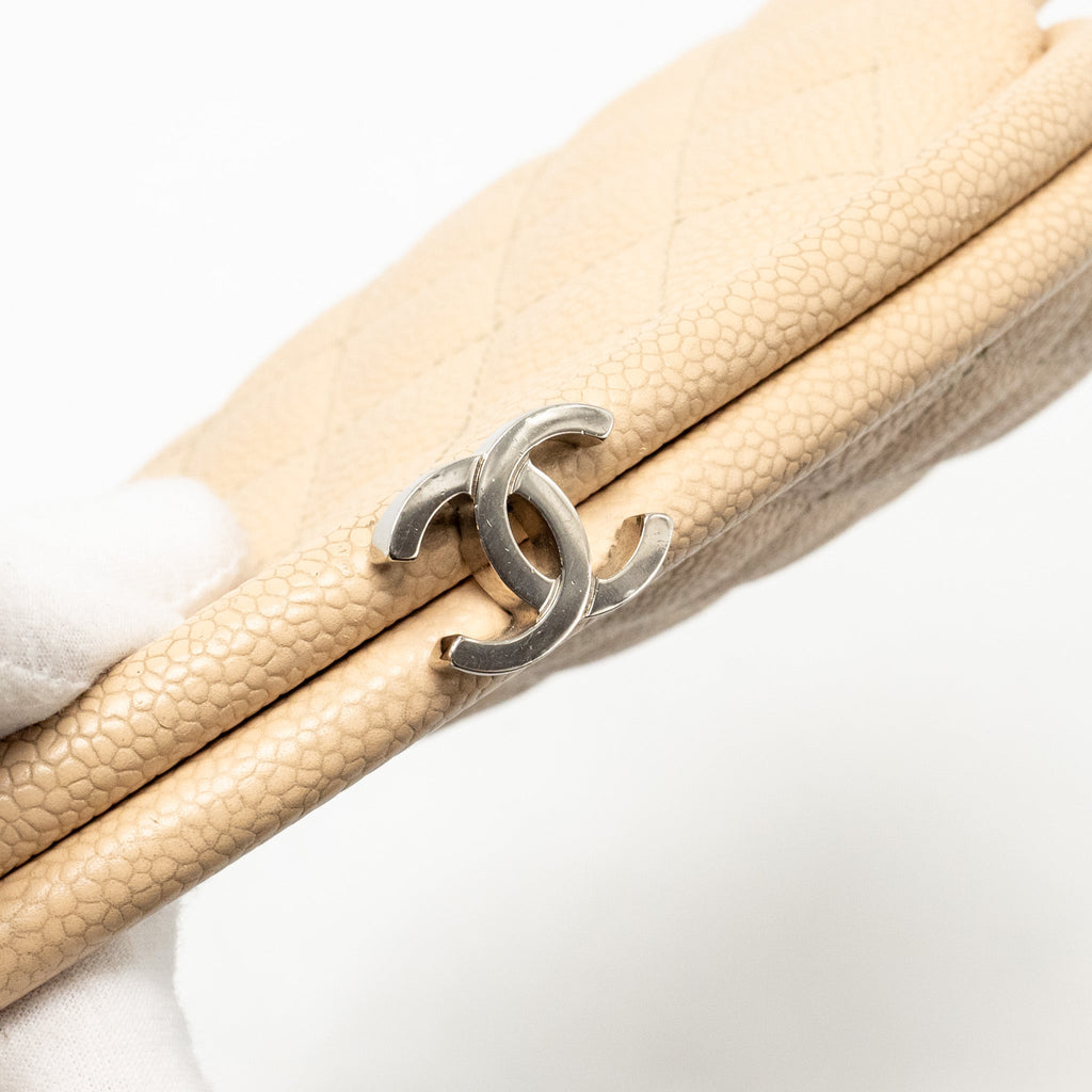 Chanel timeless kisslock clutch caviar beige