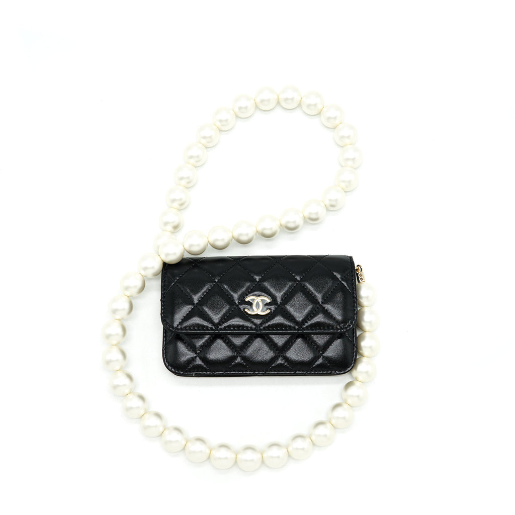 Chanel Giant Pearl Clutch with Chain Calfskin Black L