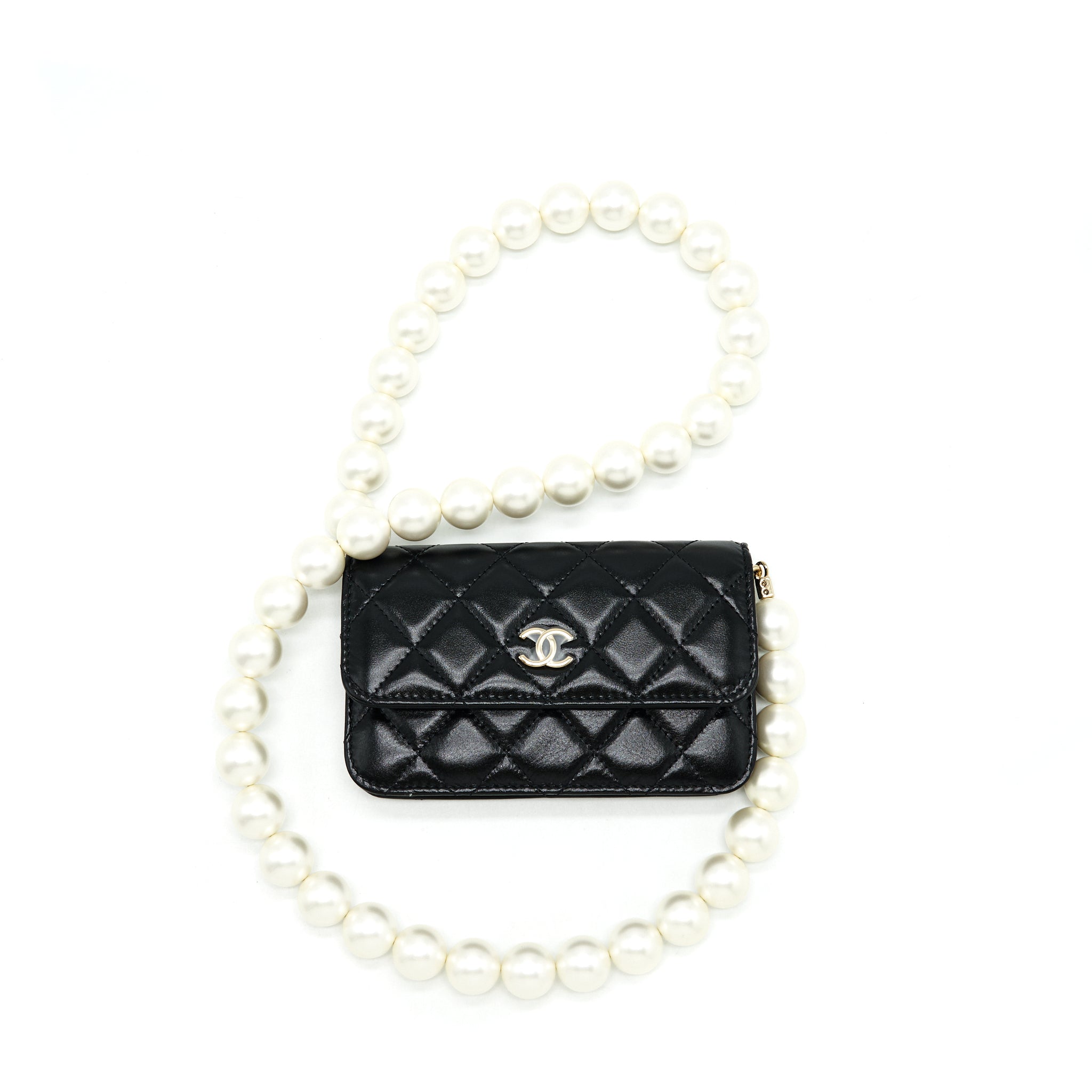 Chanel Giant Pearl Clutch with Chain Calfskin Black L