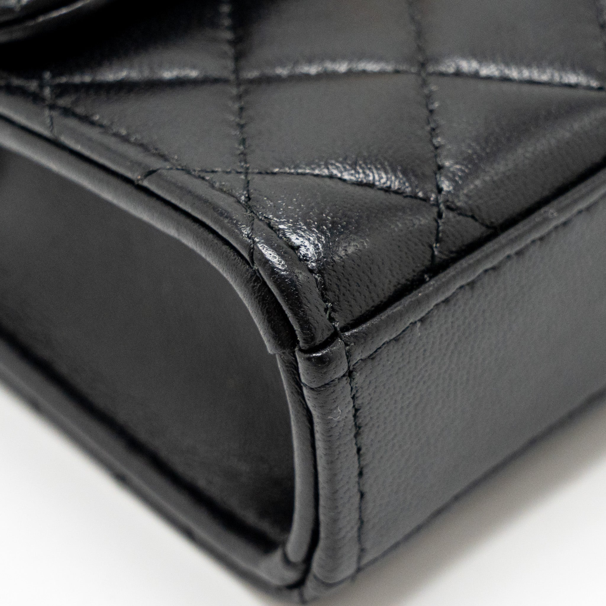 Chanel Detailed Top Handle Mini Clutch with Chain Lambskin Black  (Microchip)