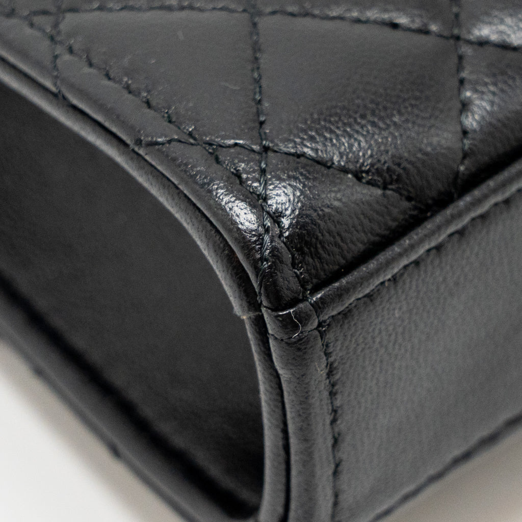 Chanel Detailed Top Handle Mini Clutch with Chain Lambskin Black  (Microchip)