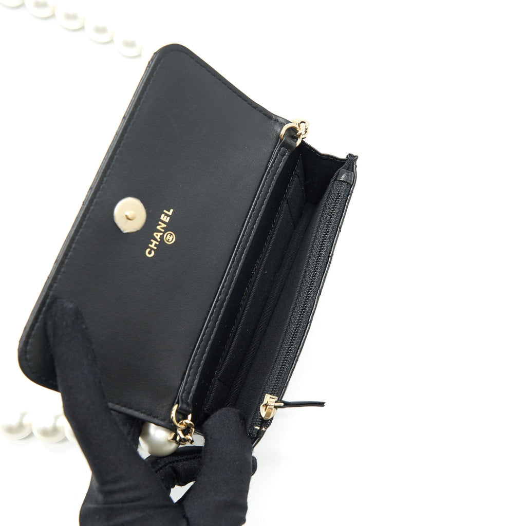 Chanel Giant Pearl Clutch with Chain Calfskin Black L