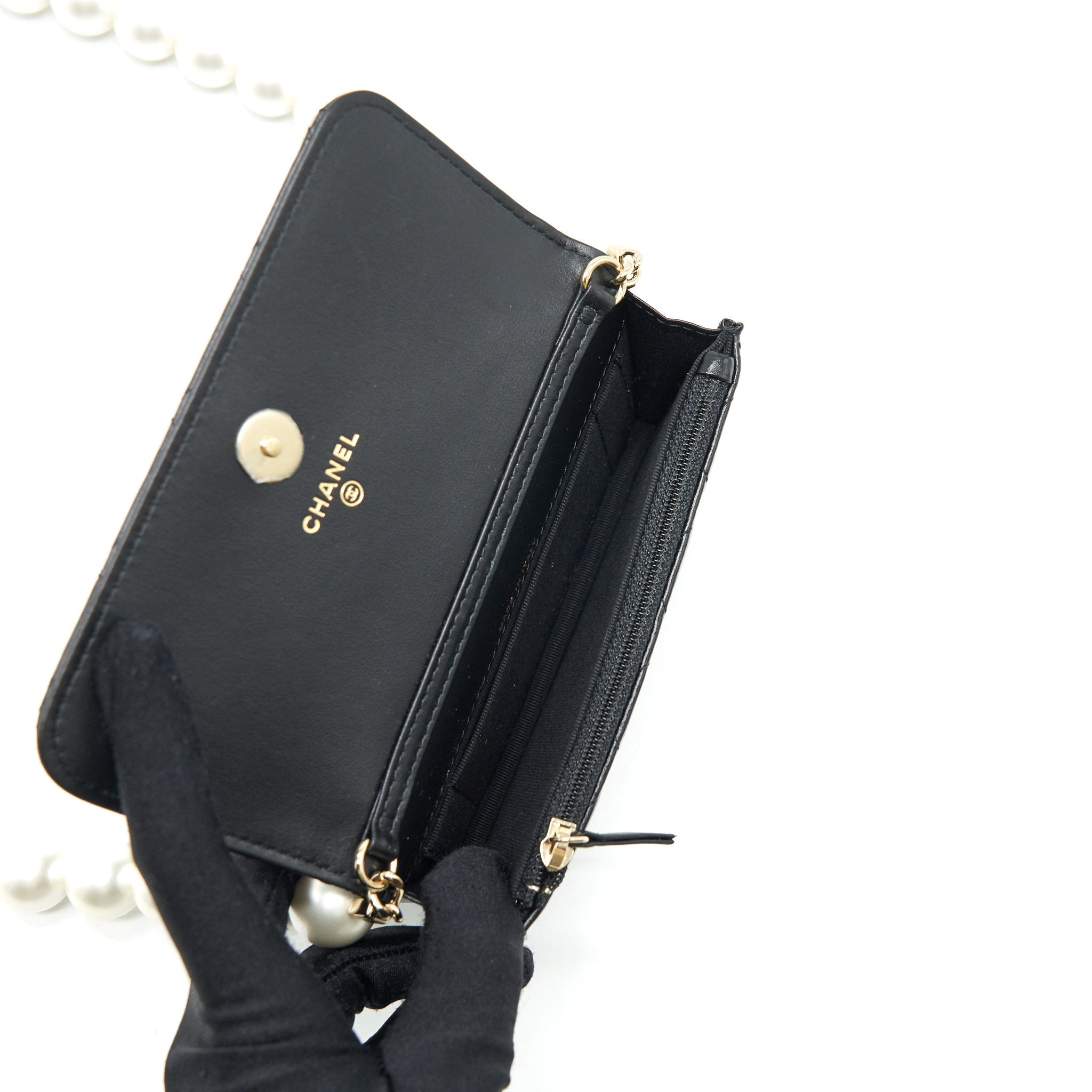 Chanel Giant Pearl Clutch with Chain Calfskin Black L