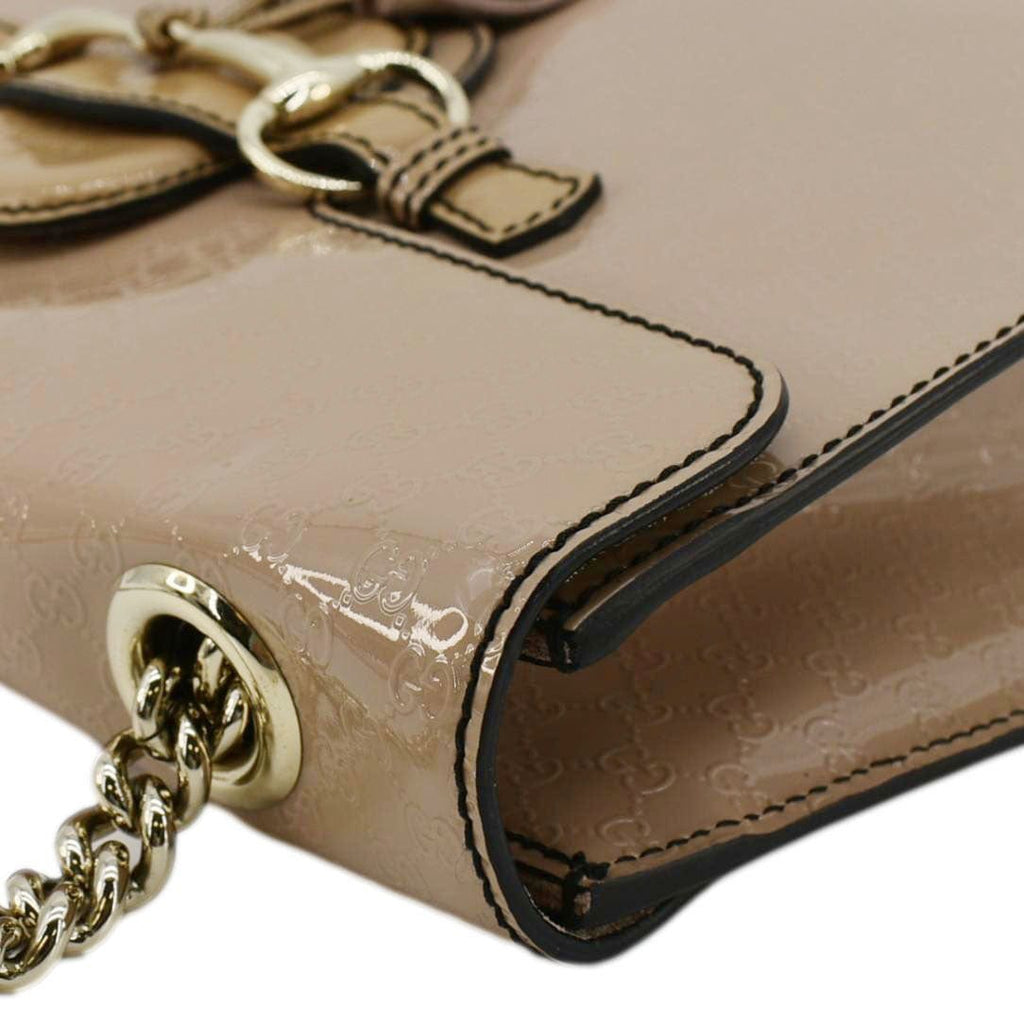 GUCCI Emily Medium GG Guccissima Patent Leather Chain Shoulder Bag Cream 295402