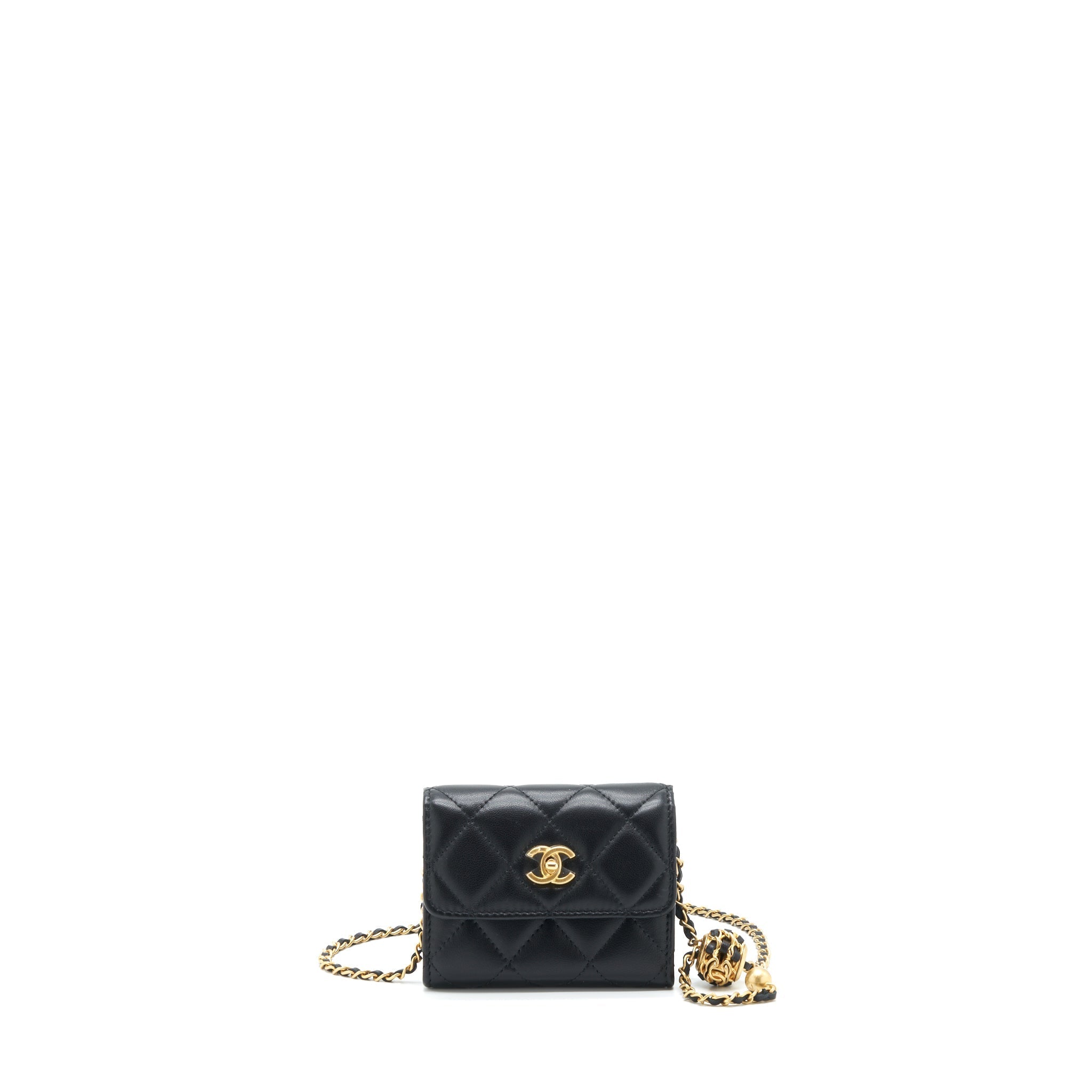 Chanel Pearl Crush Clutch With Chain Lambskin Black