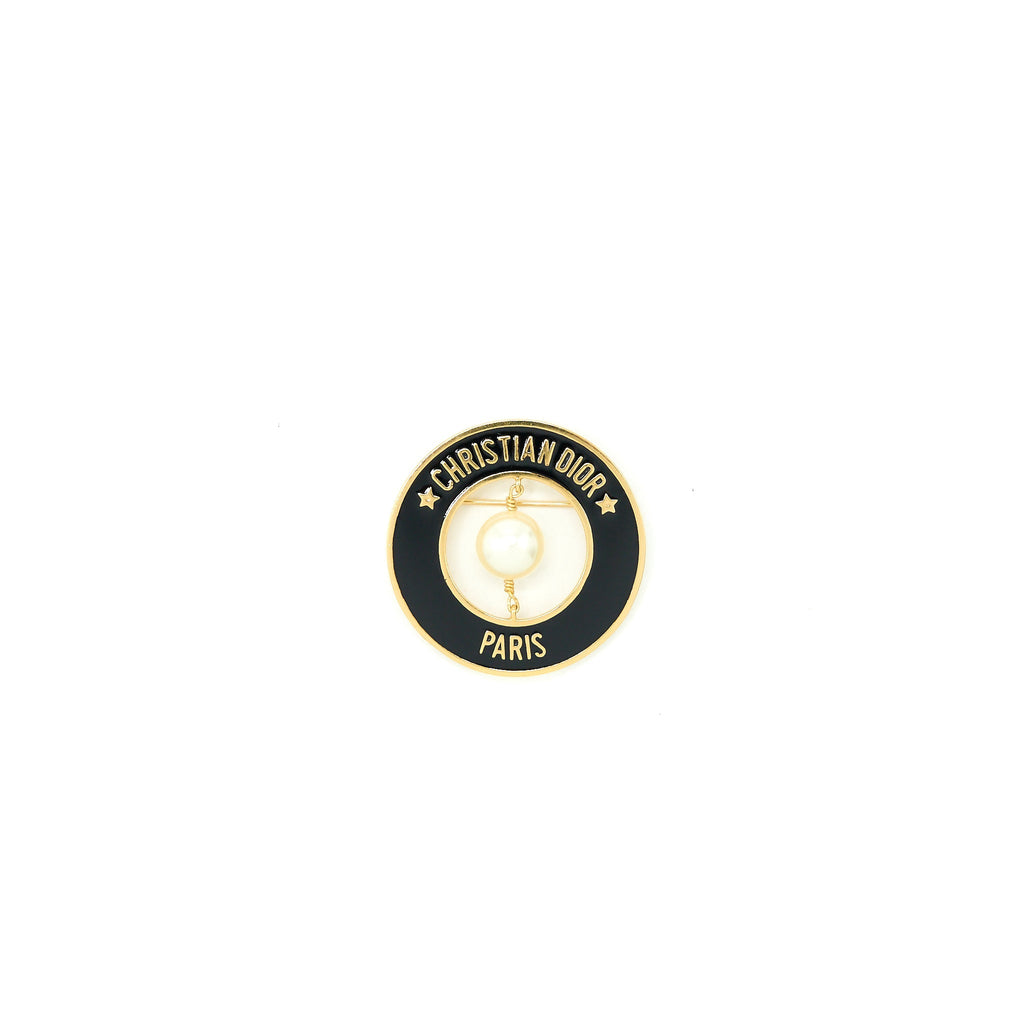 Christian Dior Round Pearl Brooch Black