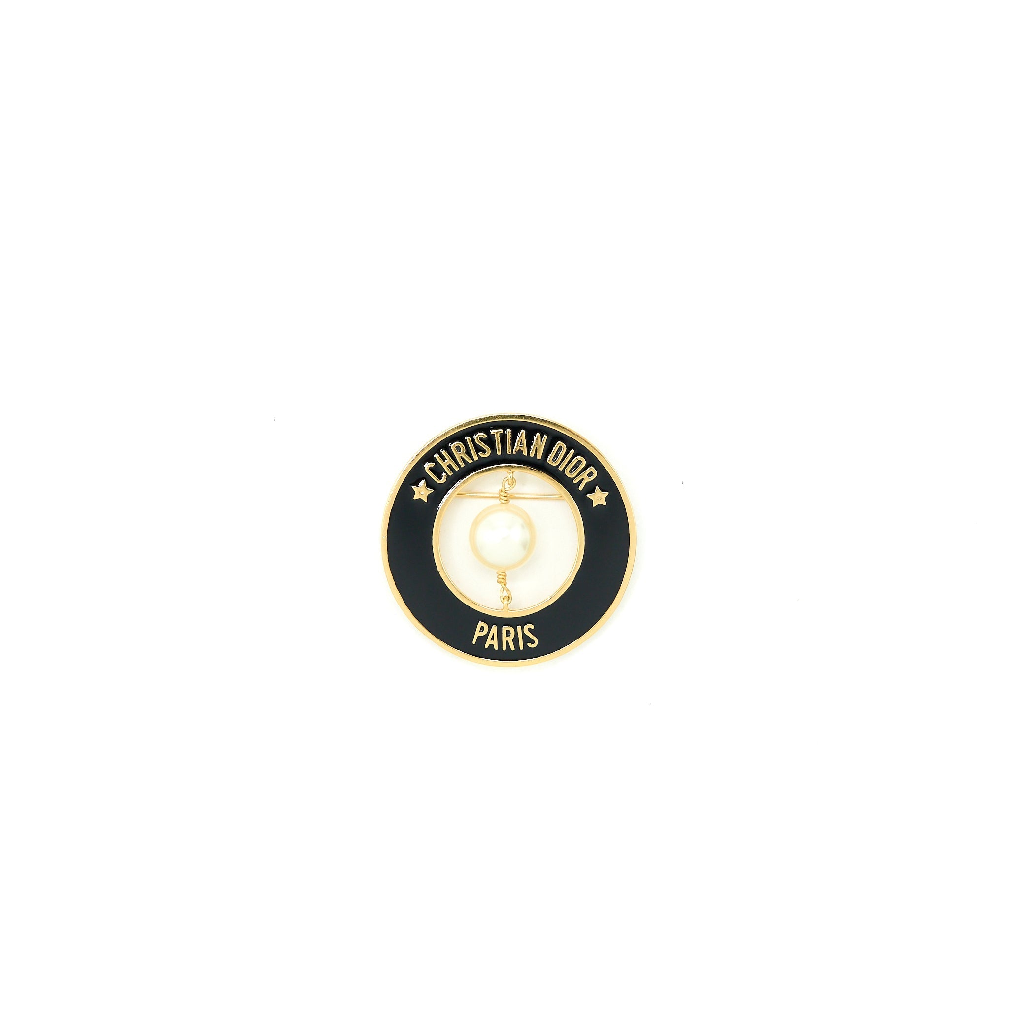 Christian Dior Round Pearl Brooch Black