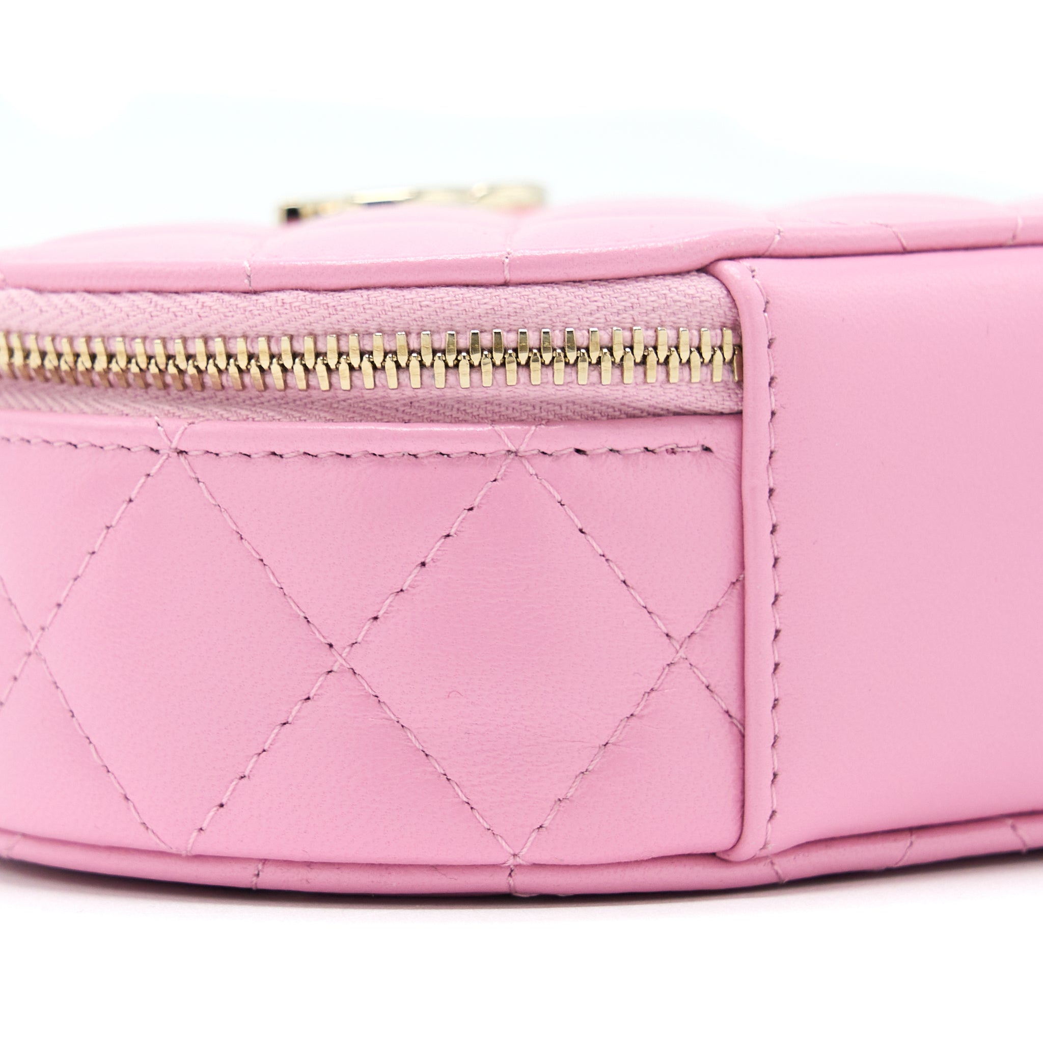 Chanel 22S Top Handle Mini Round Vanity Clutch Lambskin Pink L