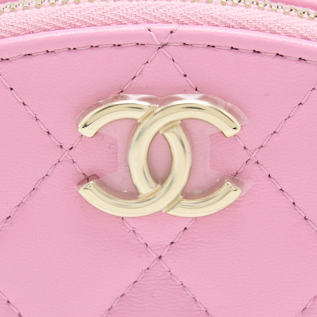 Chanel 22S Top Handle Mini Round Vanity Clutch Lambskin Pink L