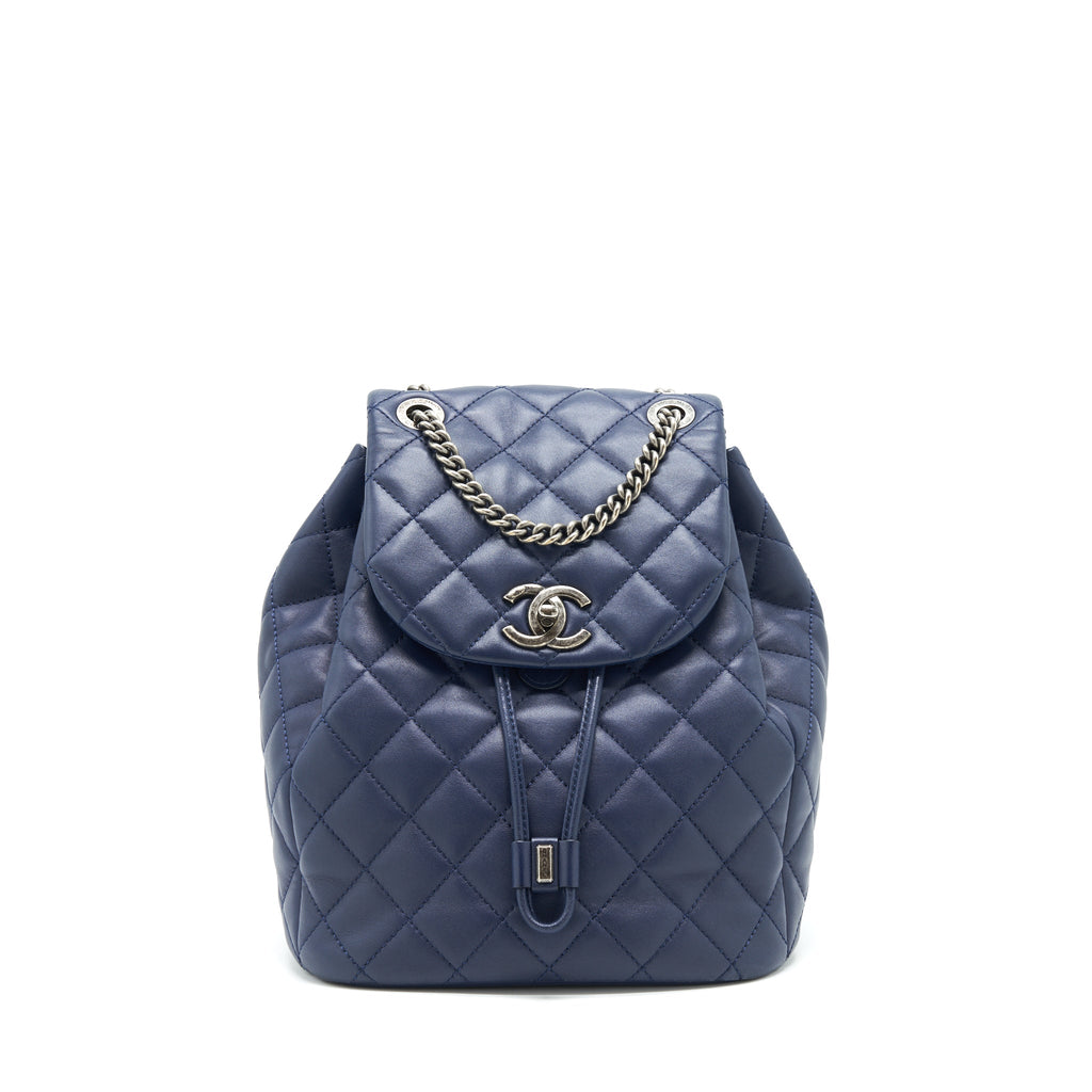 Chanel Quilted Backpack Navy Blue Ruthenium