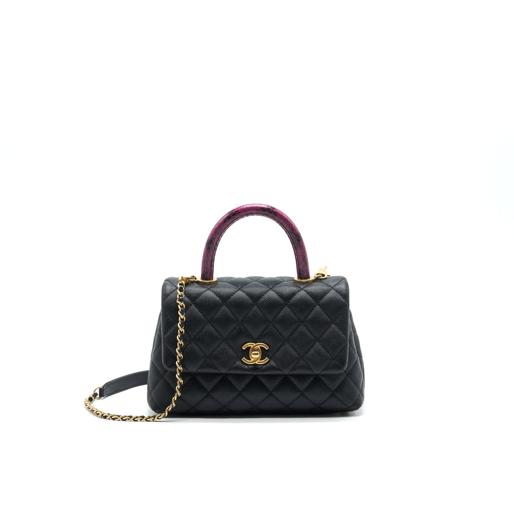 CHANEL MINI COCO HANDLE CAVIAR LEATHER WITH PYTHON HANDLE BLACK