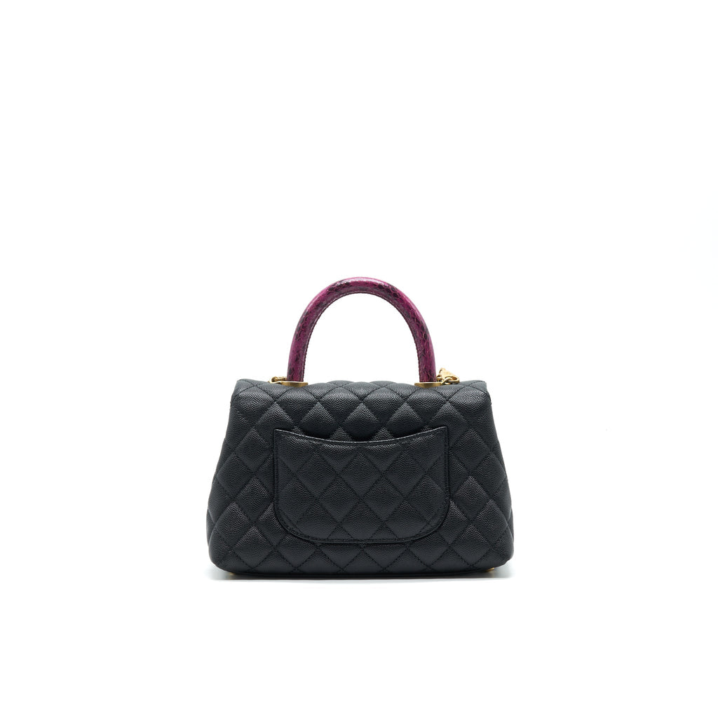 CHANEL MINI COCO HANDLE CAVIAR LEATHER WITH PYTHON HANDLE BLACK