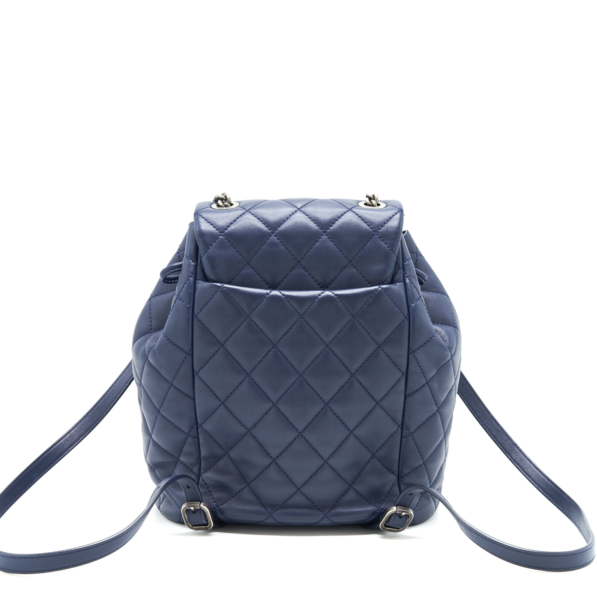 Chanel Quilted Backpack Navy Blue Ruthenium