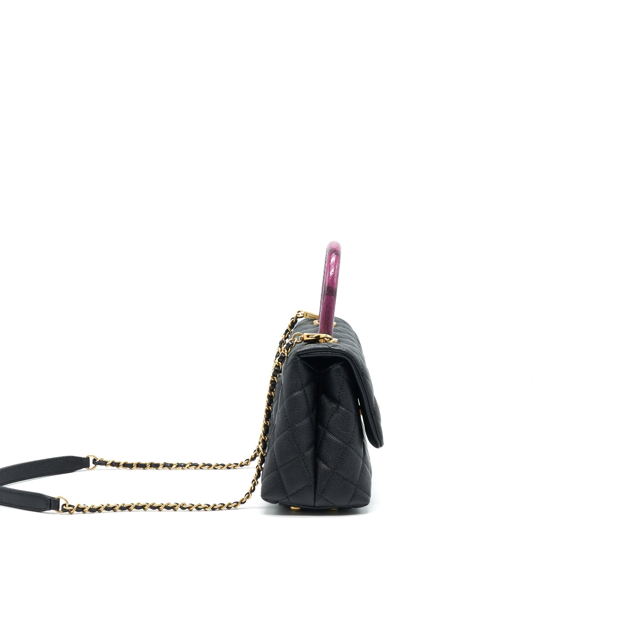 CHANEL MINI COCO HANDLE CAVIAR LEATHER WITH PYTHON HANDLE BLACK