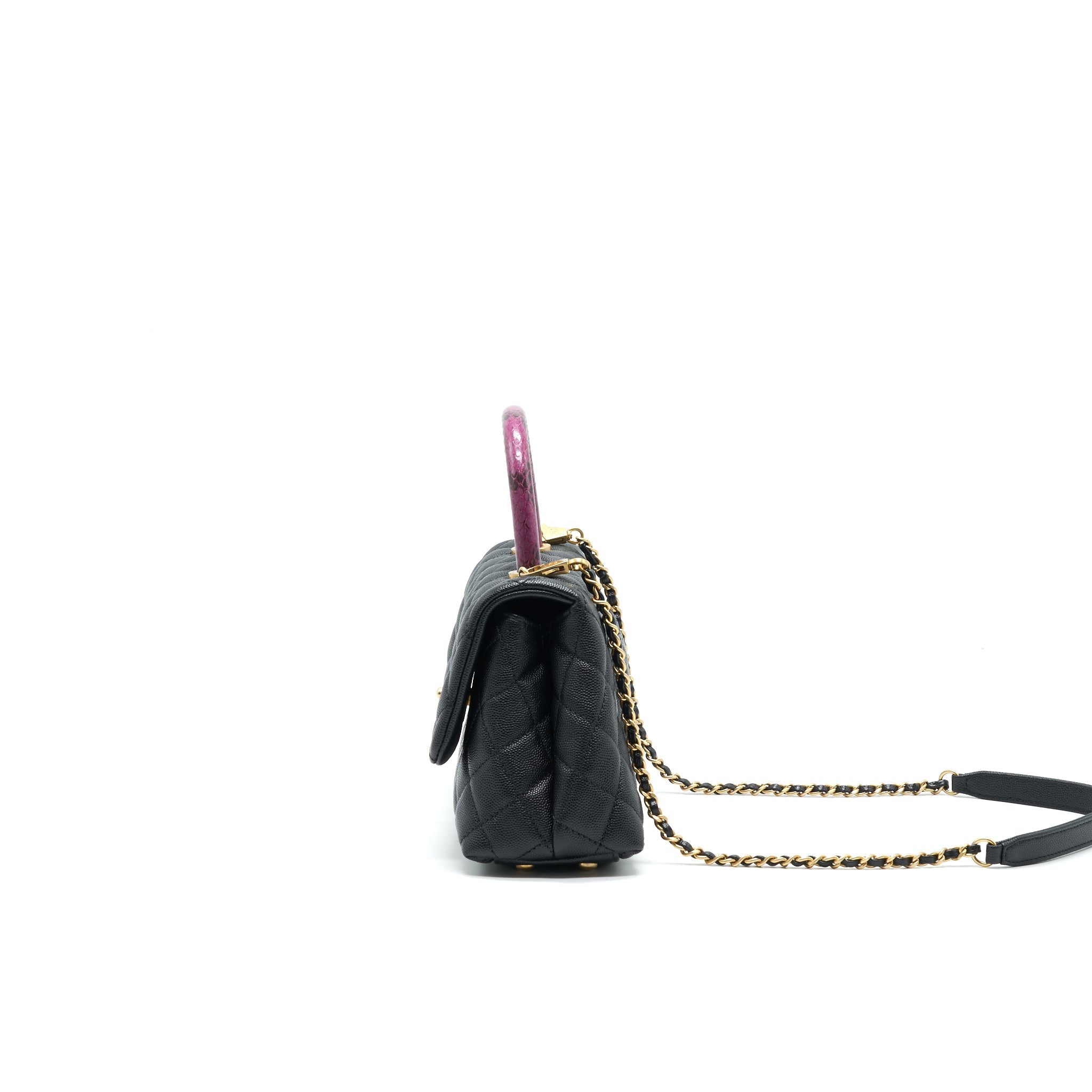 CHANEL MINI COCO HANDLE CAVIAR LEATHER WITH PYTHON HANDLE BLACK