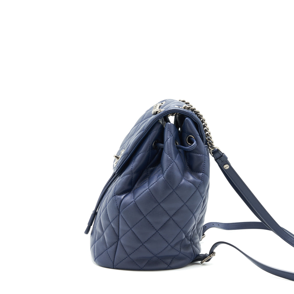 Chanel Quilted Backpack Navy Blue Ruthenium
