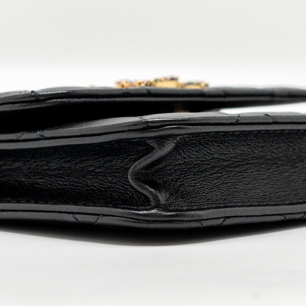 Chanel Zirconium Flap Clutch/ Holder with Chain Lambskin Black