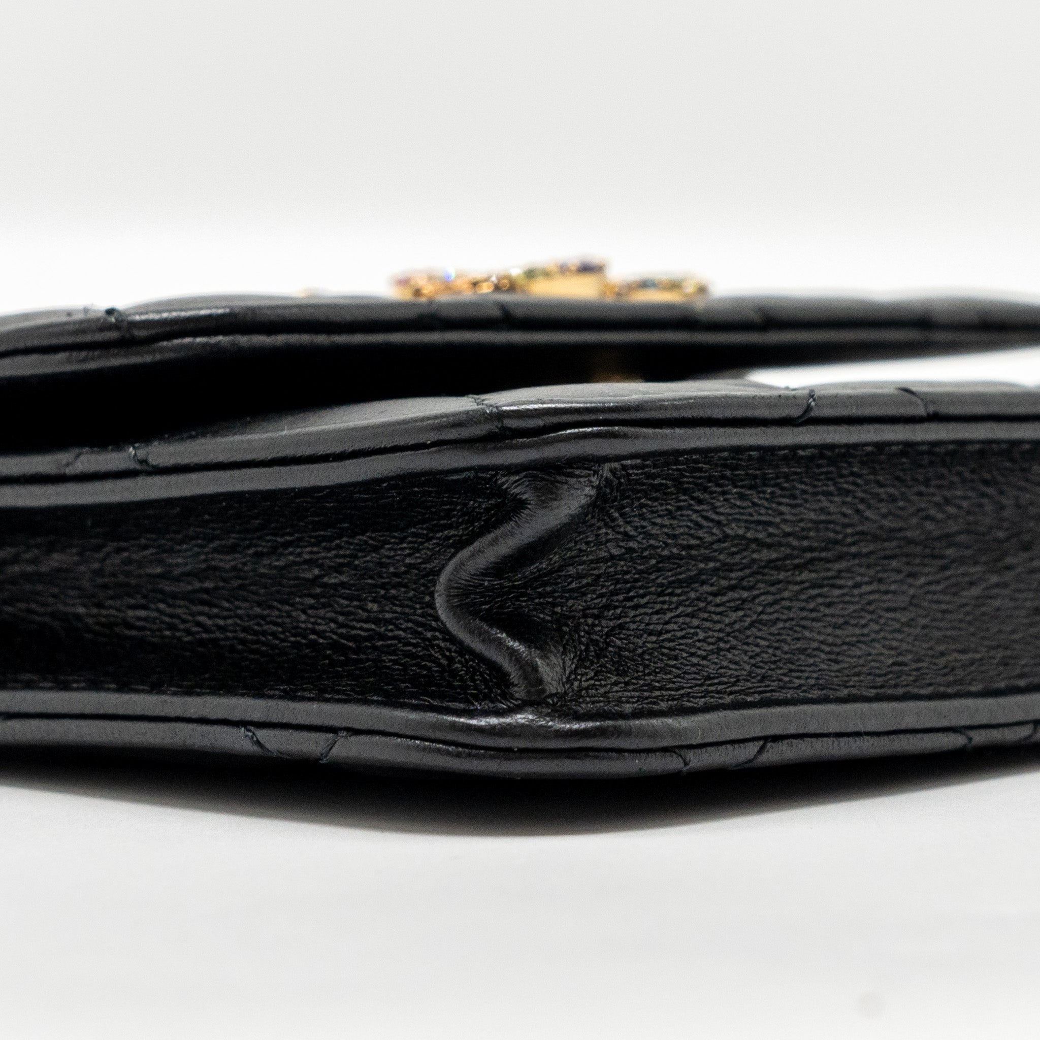 Chanel Zirconium Flap Clutch/ Holder with Chain Lambskin Black