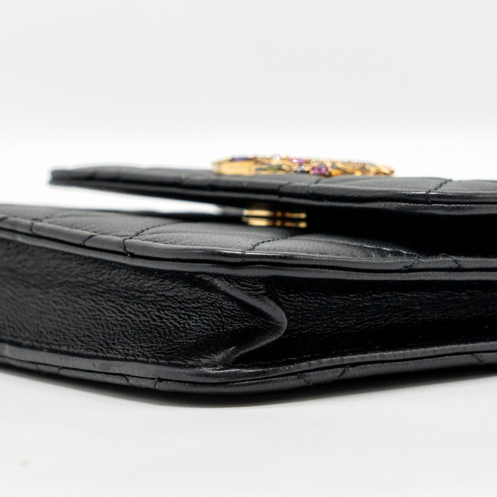 Chanel Zirconium Flap Clutch/ Holder with Chain Lambskin Black