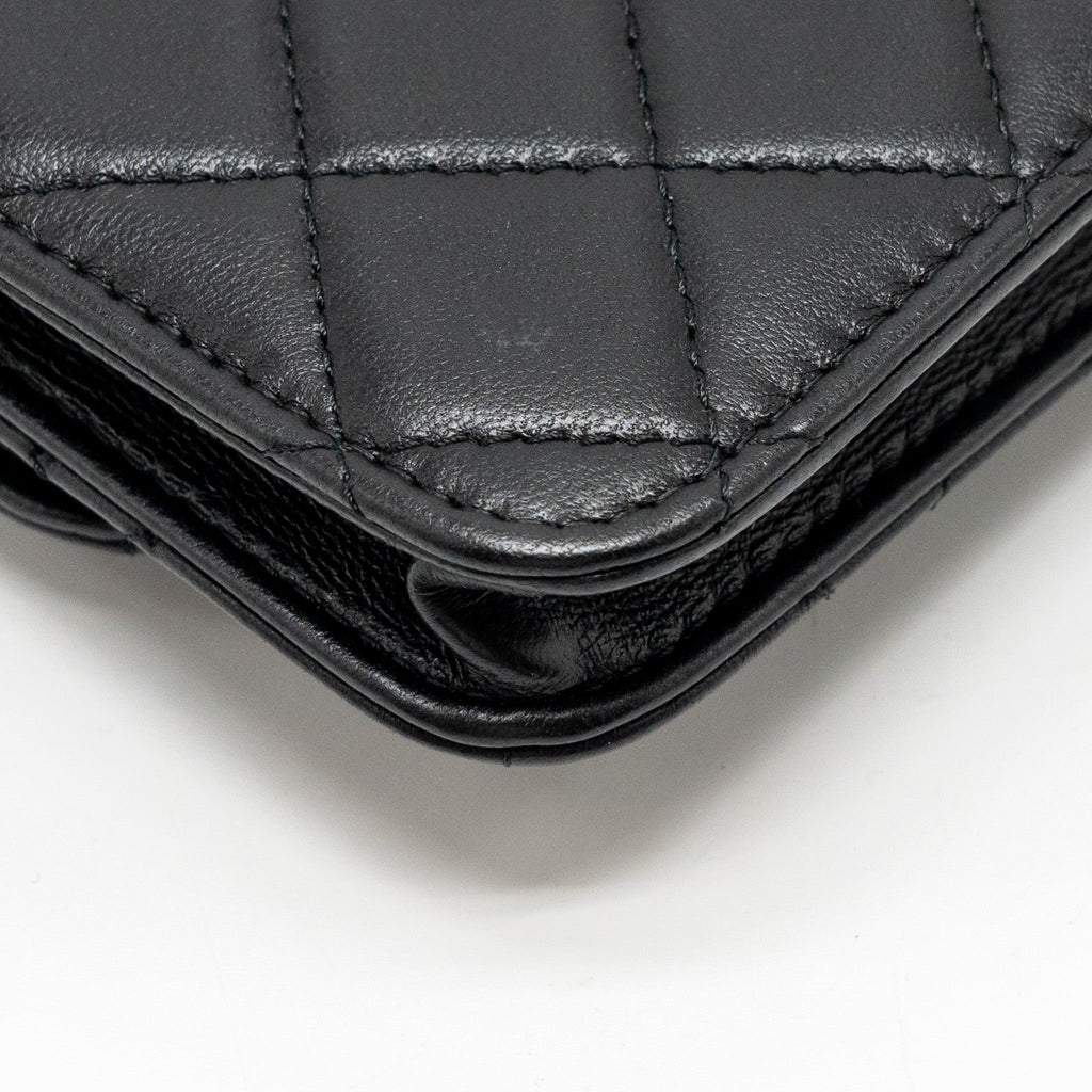 Chanel Zirconium Flap Clutch/ Holder with Chain Lambskin Black