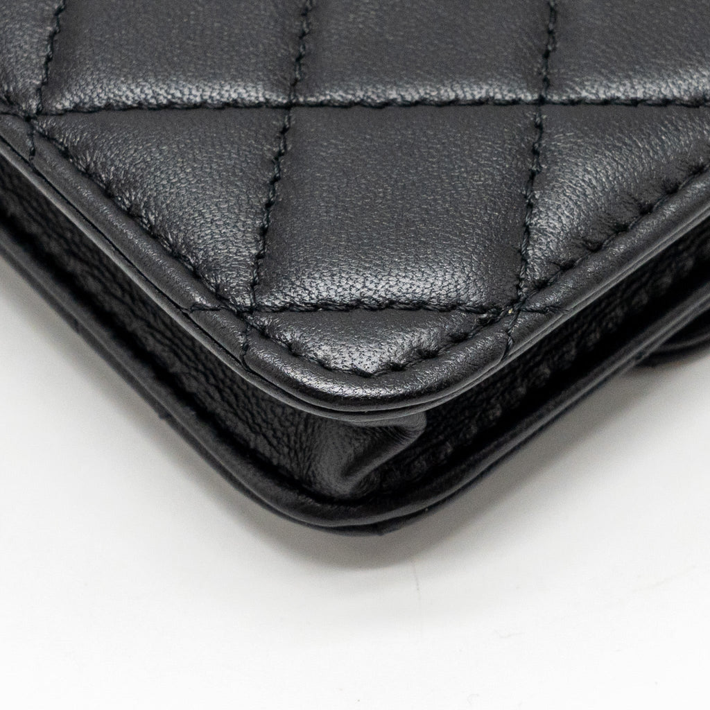 Chanel Zirconium Flap Clutch/ Holder with Chain Lambskin Black