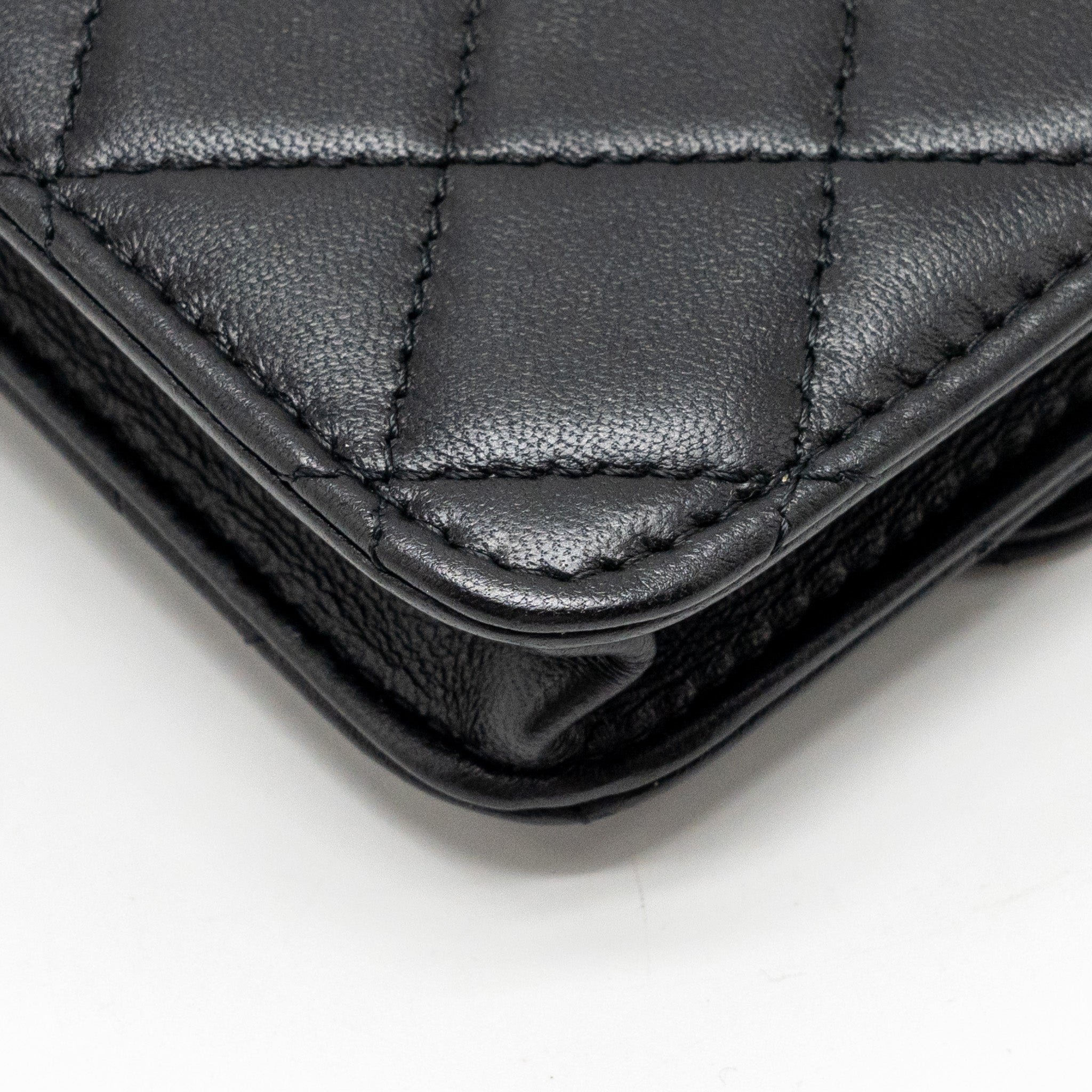 Chanel Zirconium Flap Clutch/ Holder with Chain Lambskin Black