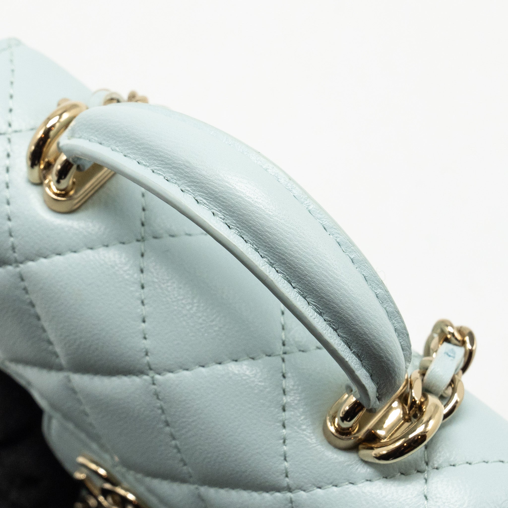 Chanel Top Handle Mini Flap Clutch with Chain Lambskin Light Blue L