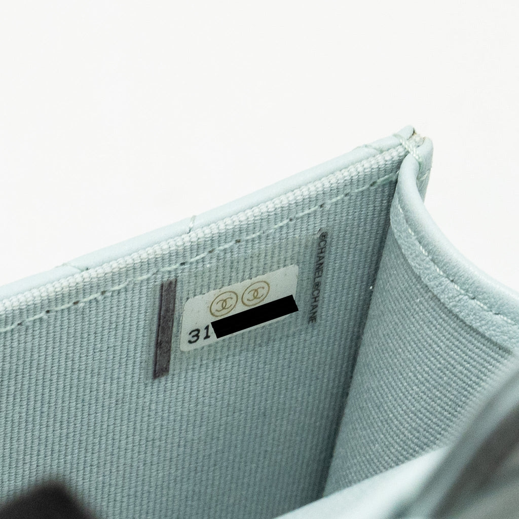 Chanel Top Handle Mini Flap Clutch with Chain Lambskin Light Blue L