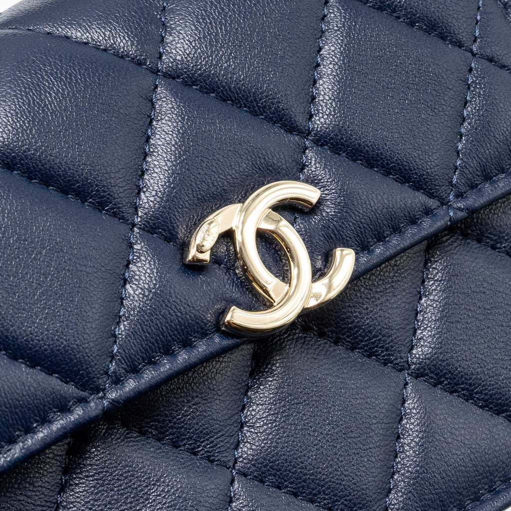 Chanel top handle mini flap Clutch Lambskin Navy L (microchip)