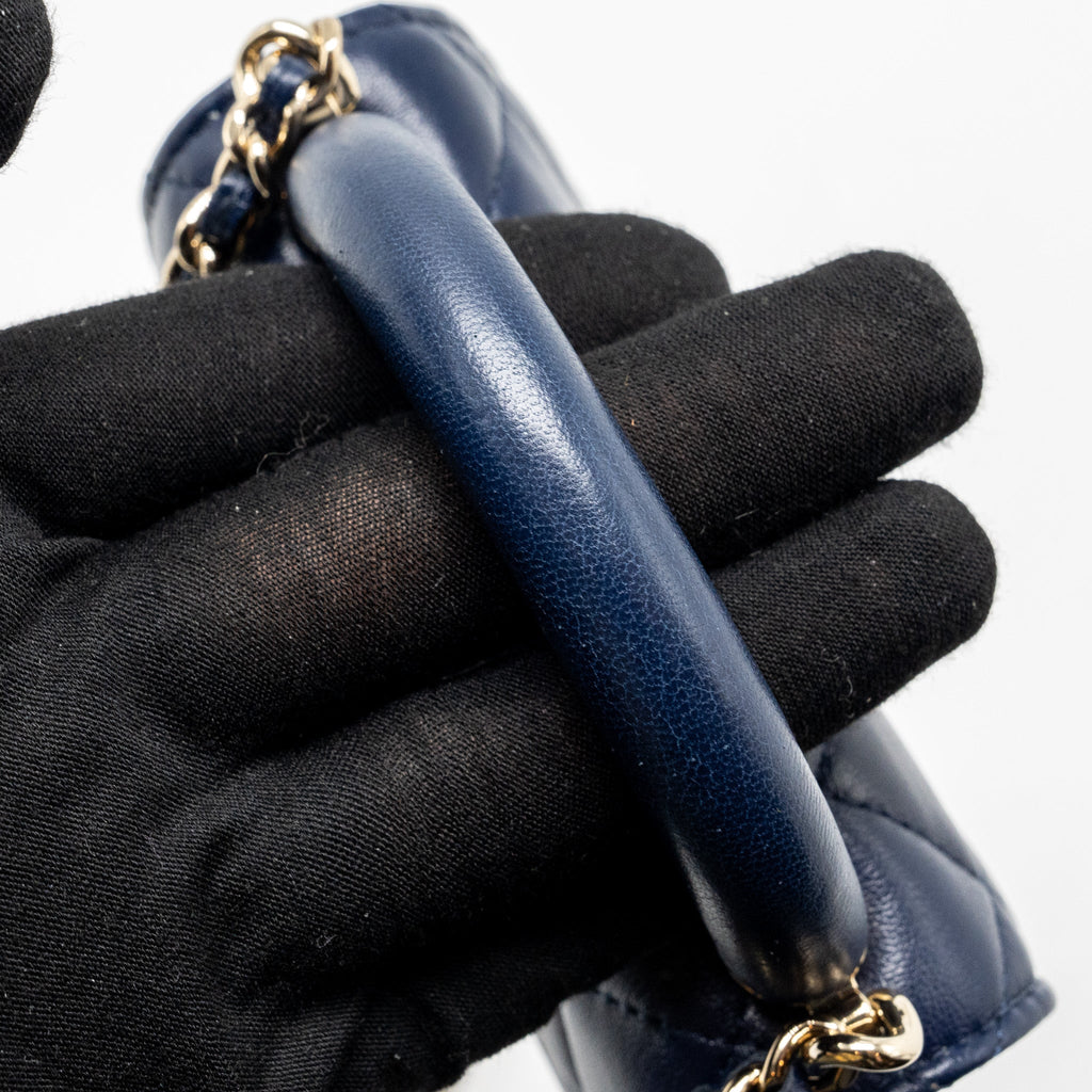 Chanel top handle mini flap Clutch Lambskin Navy L (microchip)