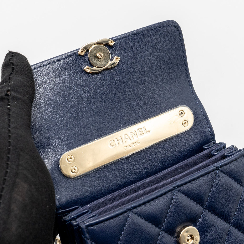 Chanel top handle mini flap Clutch Lambskin Navy L (microchip)
