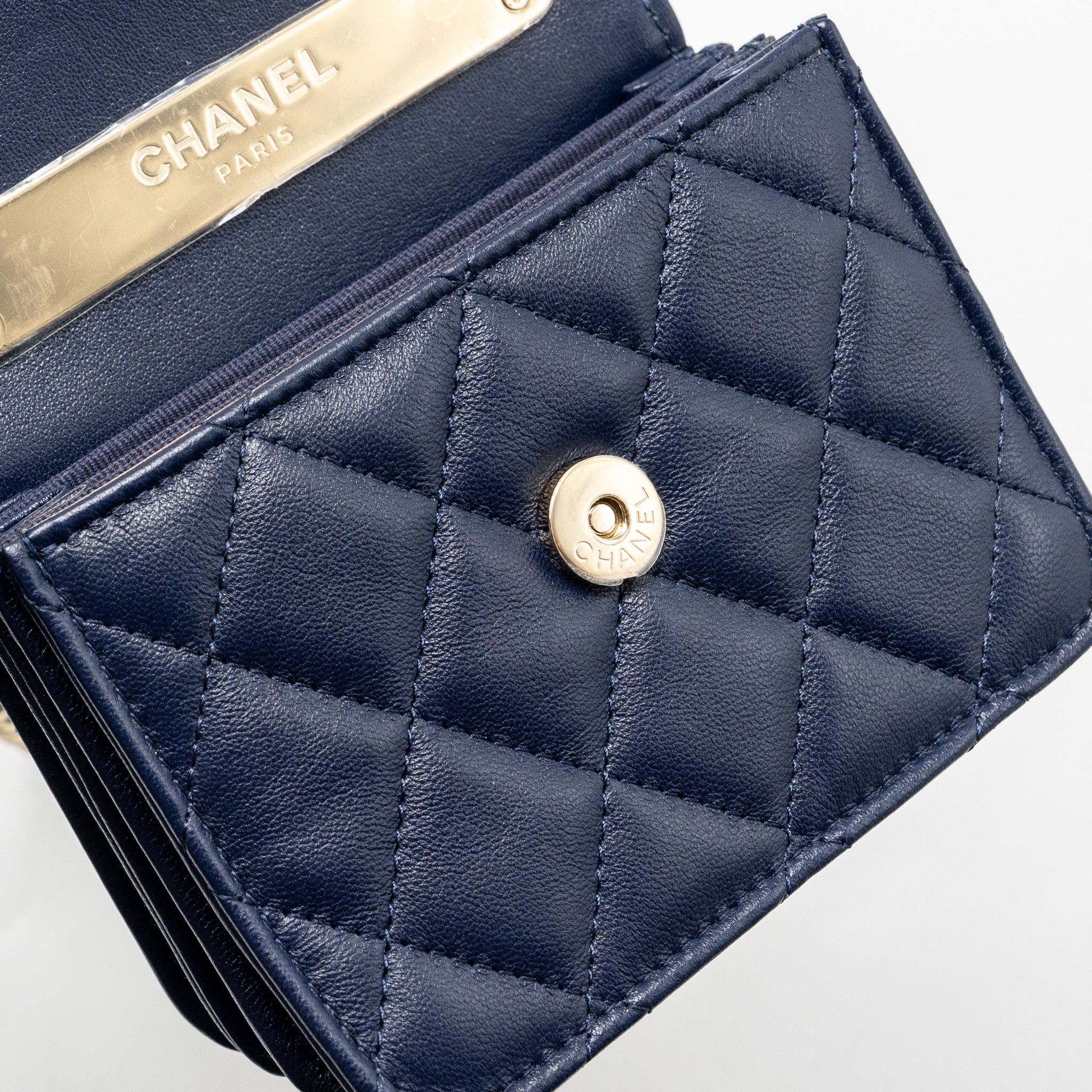 Chanel top handle mini flap Clutch Lambskin Navy L (microchip)