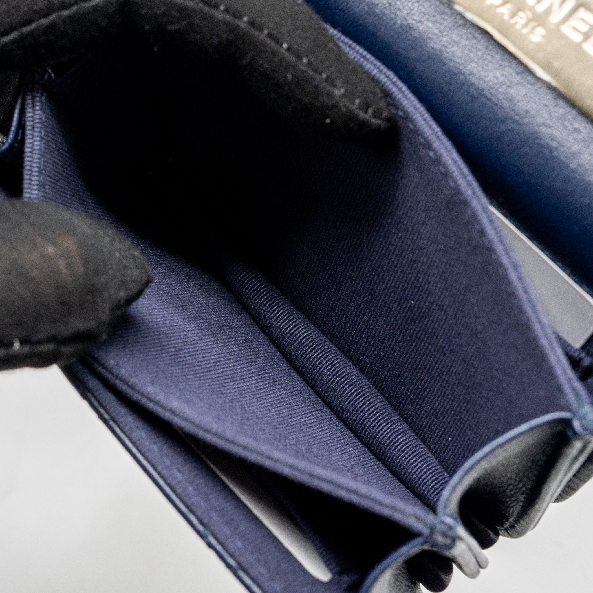 Chanel top handle mini flap Clutch Lambskin Navy L (microchip)