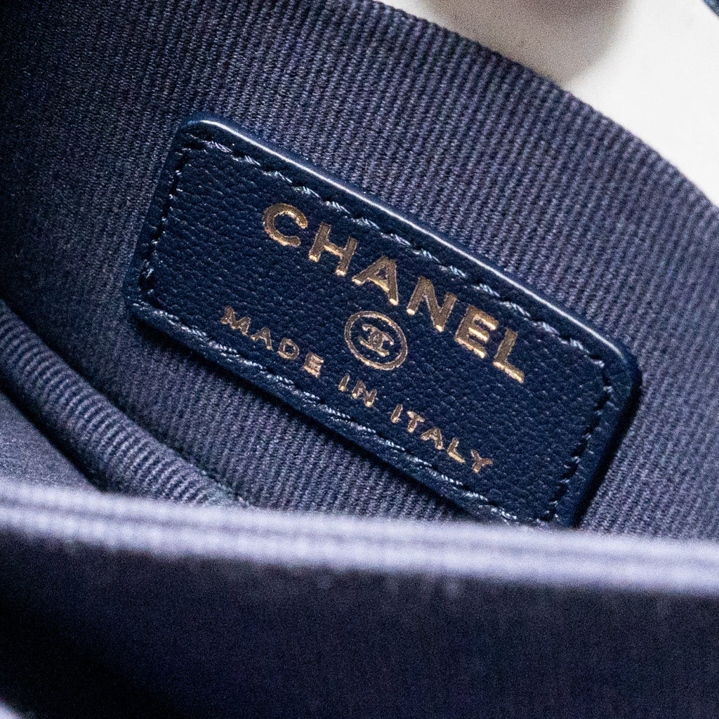 Chanel top handle mini flap Clutch Lambskin Navy L (microchip)