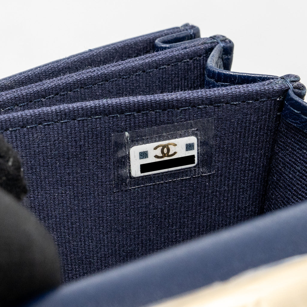 Chanel top handle mini flap Clutch Lambskin Navy L (microchip)
