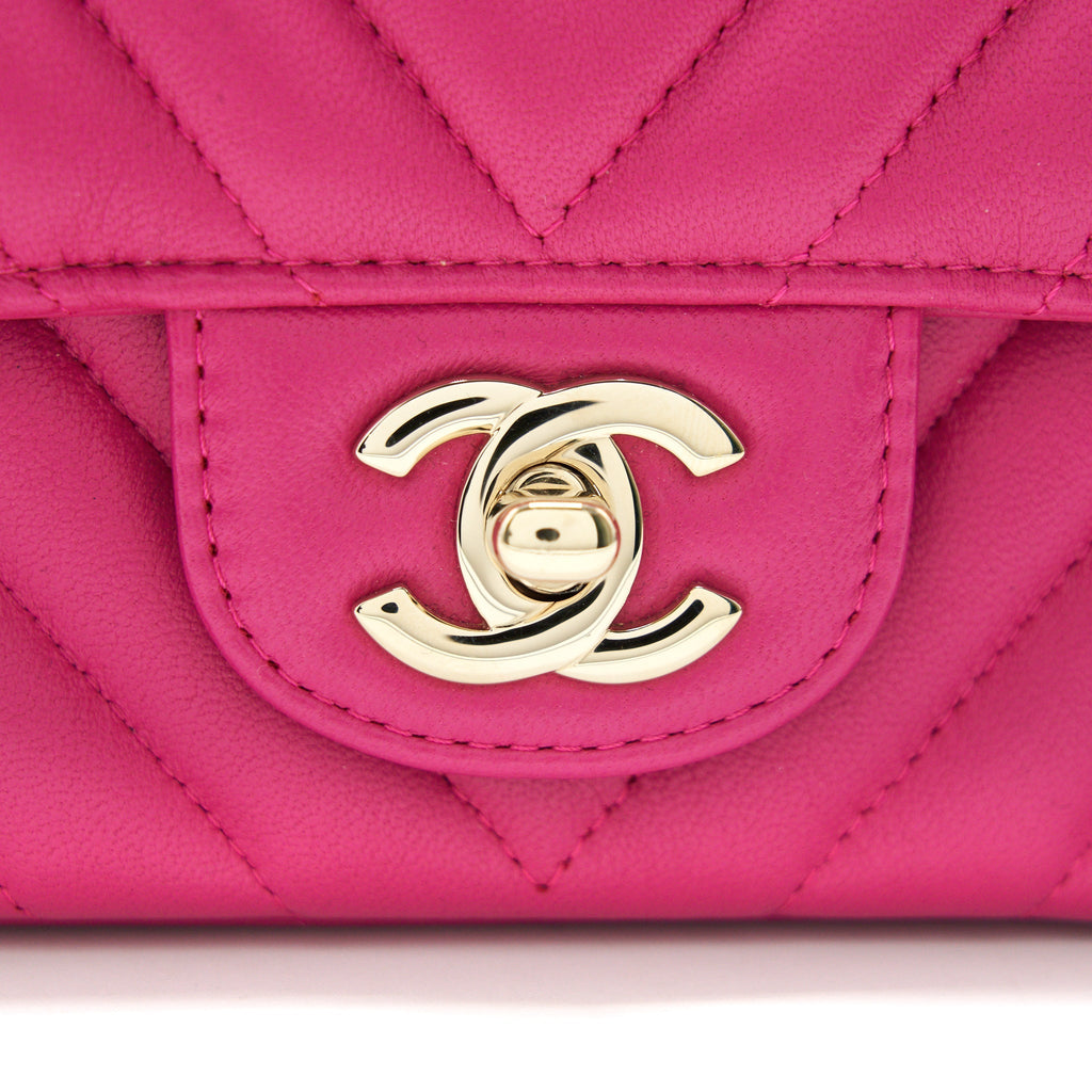 Chanel Chevron Mini Rectangular Flap Bag Pink with L