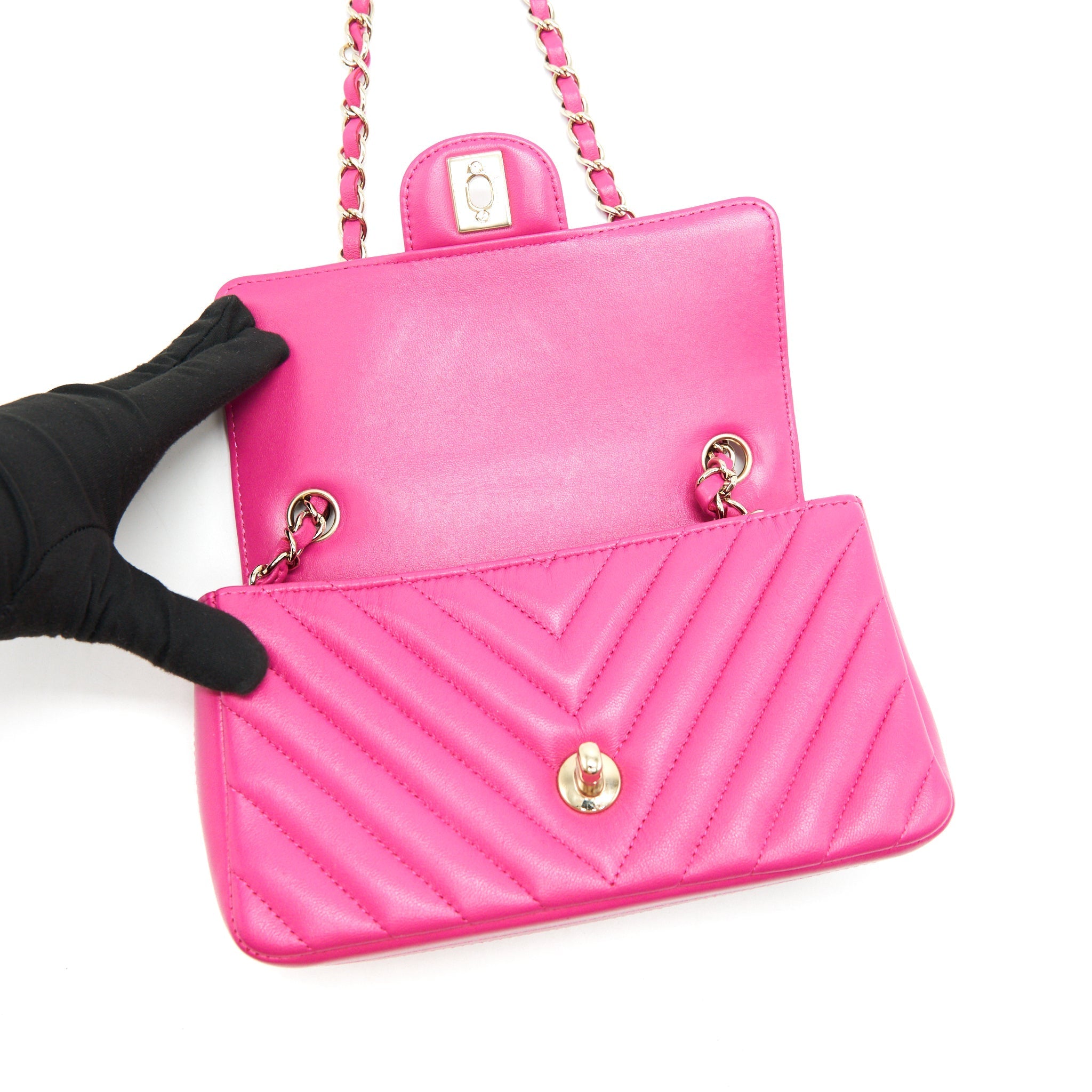 Chanel Chevron Mini Rectangular Flap Bag Pink with L