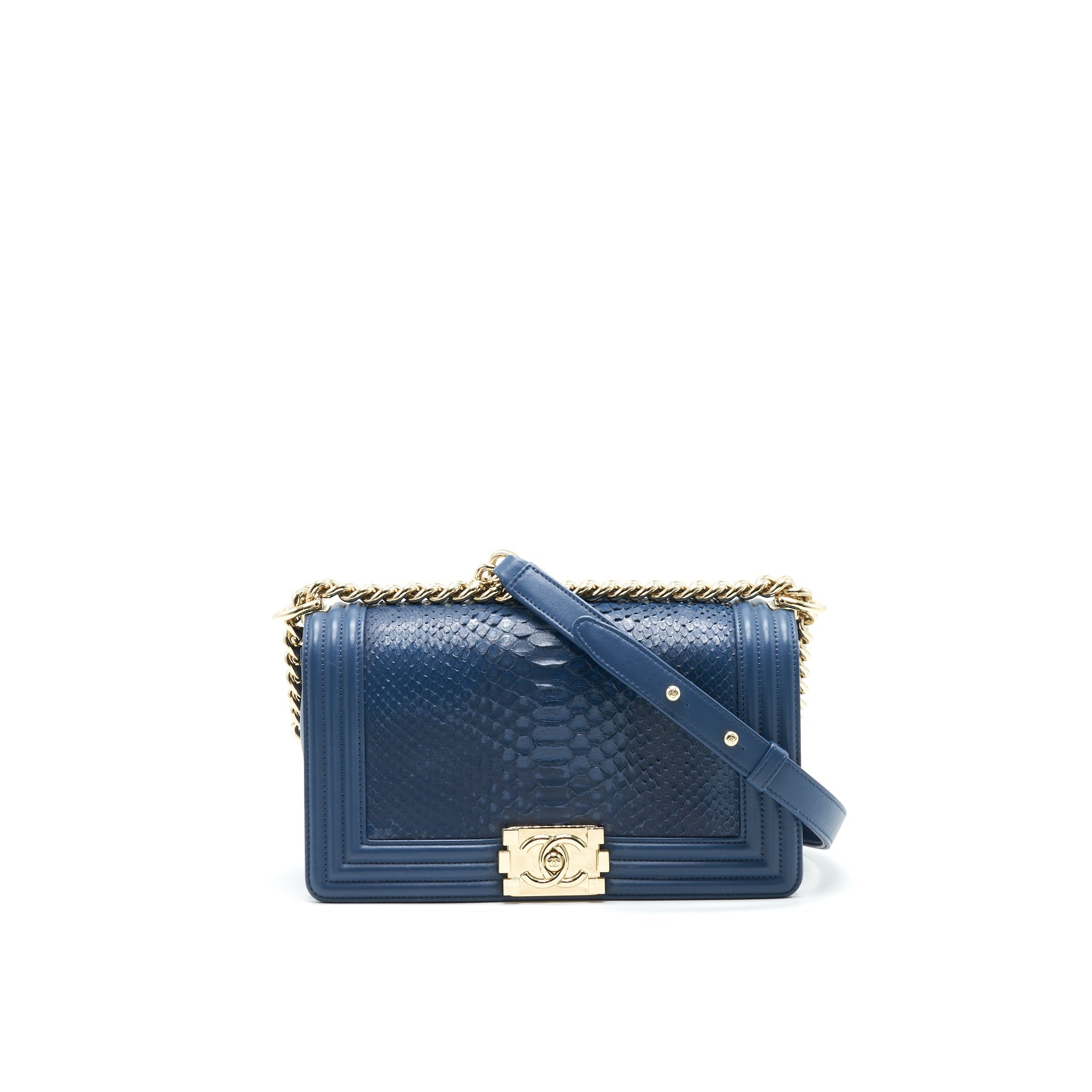 Chanel Medium Boy flap Bag Python Leather Blue L