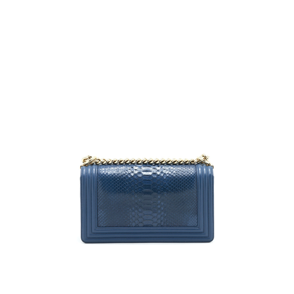 Chanel Medium Boy flap Bag Python Leather Blue L