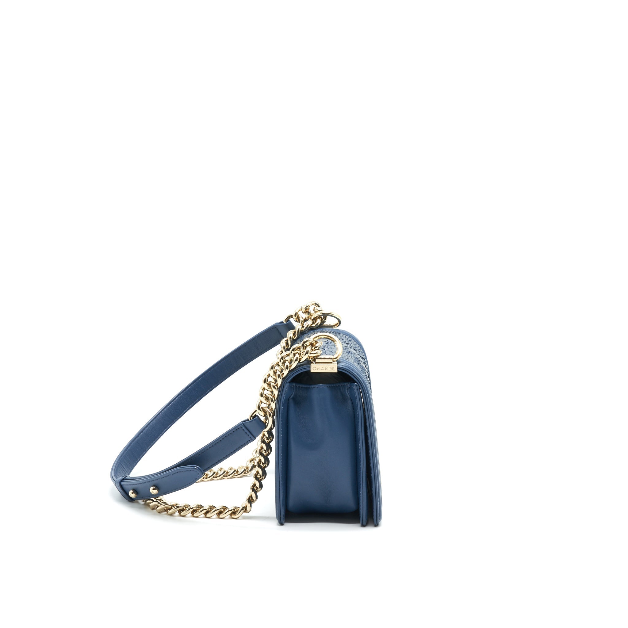 Chanel Medium Boy flap Bag Python Leather Blue L