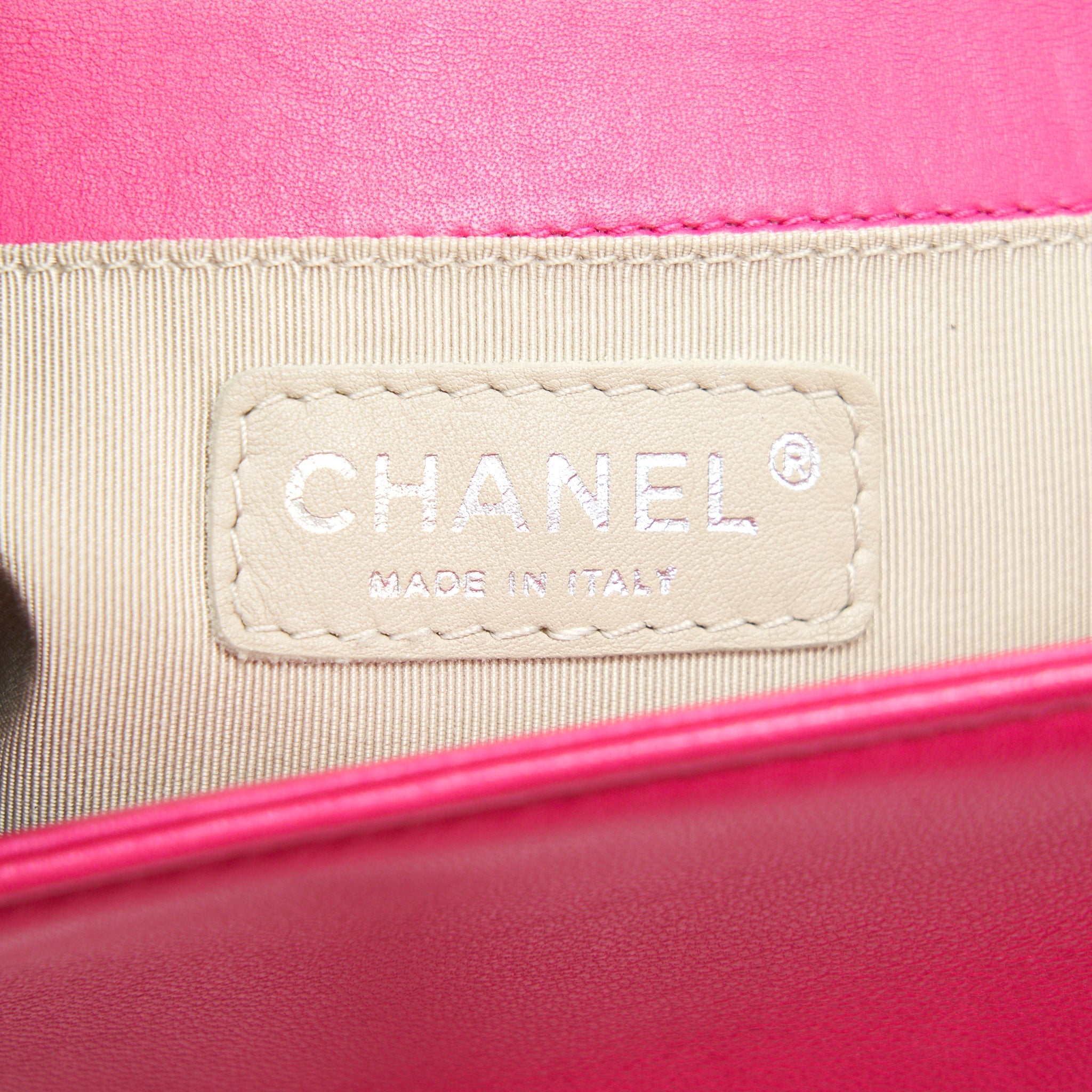 CHANEL SMALL BOY BAG LAMBSKIN RUTHENIUM HARDWARE HOT PINK