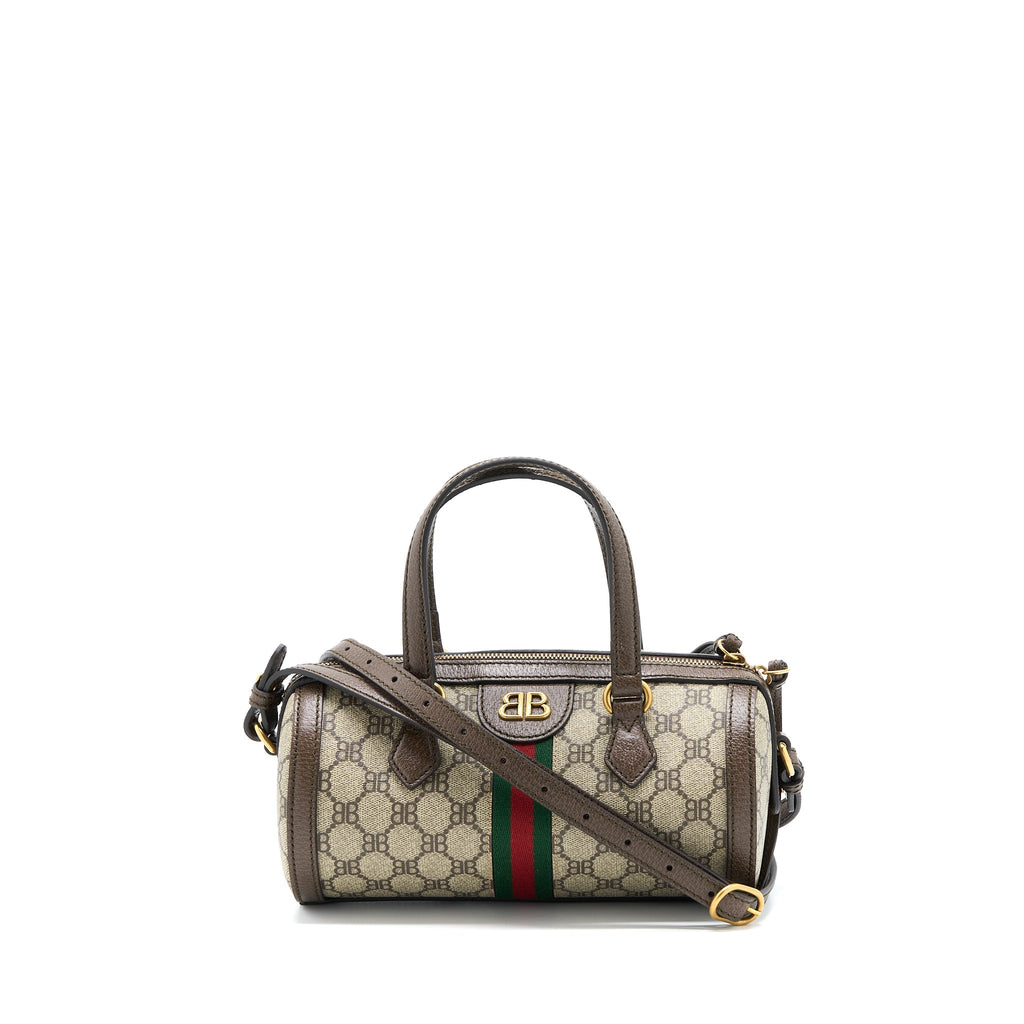 Balenciaga X Gucci Bowling Bag Canvas/Leather Brown Brushed